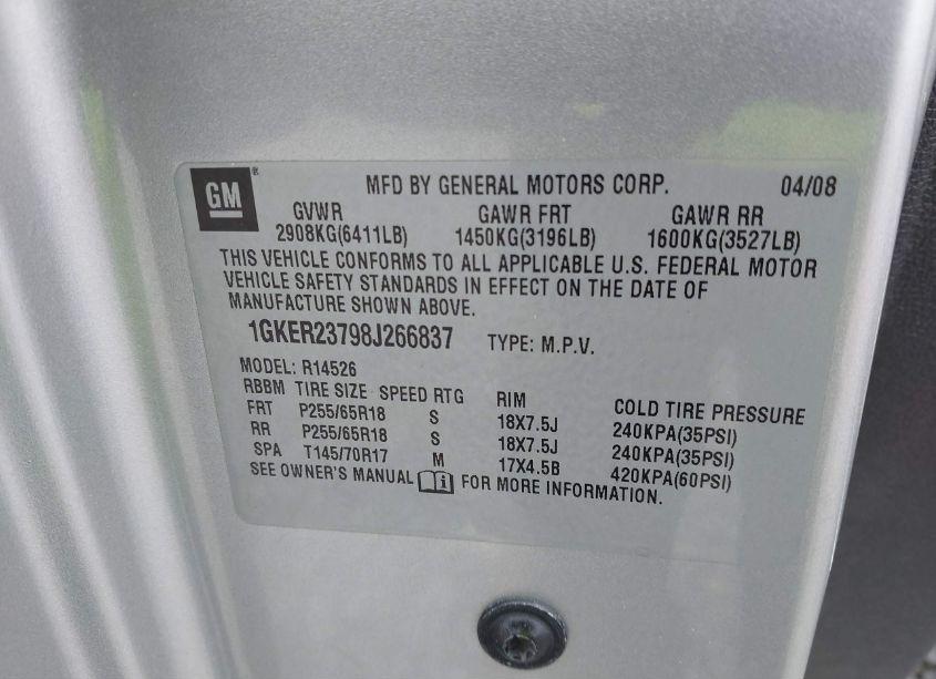 Photo 9 of 2008 Gmc Acadia SLT-1 (VIN 1GKER23798J266837)