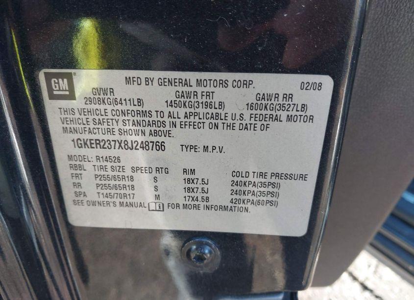 Photo 9 of 2008 Gmc Acadia SLT-1 (VIN 1GKER237X8J248766)