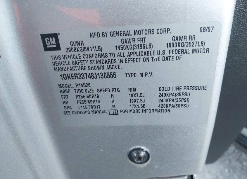 Photo 9 of 2008 Gmc Acadia SLT-2 (VIN 1GKER33748J130556)