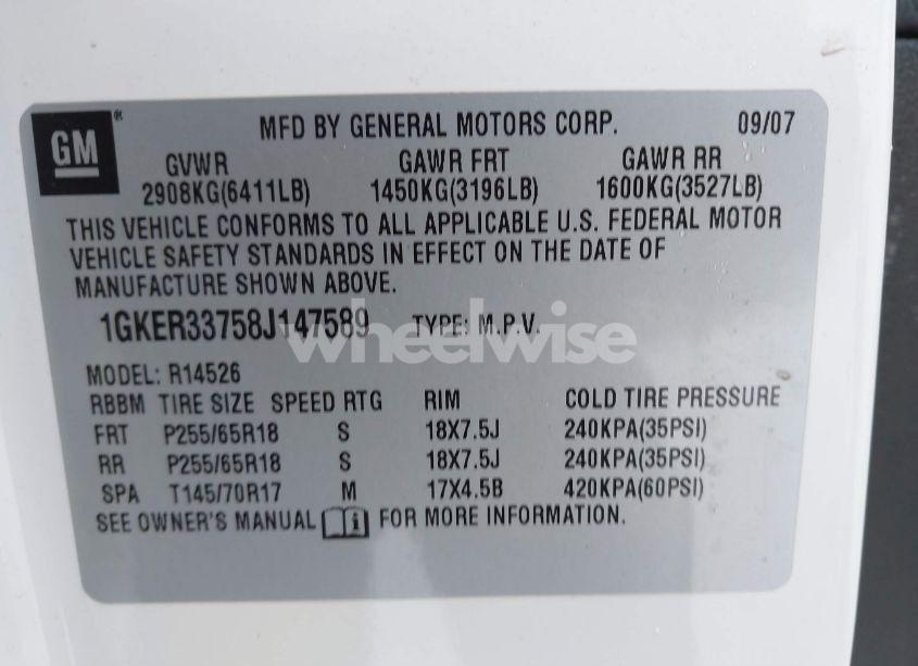 Photo 9 of 2008 Gmc Acadia SLT-2 (VIN 1GKER33758J147589)