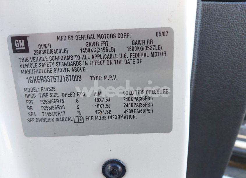 Photo 9 of 2007 Gmc Acadia SLT-1 (VIN 1GKER33767J167008)