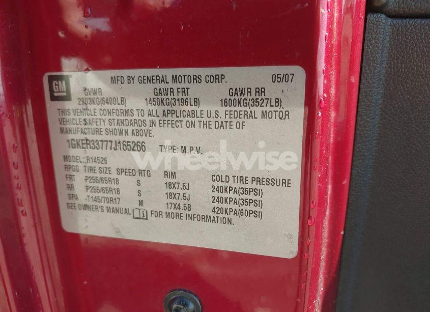 Photo 9 of 2007 Gmc Acadia SLT-1 (VIN 1GKER33777J165266)