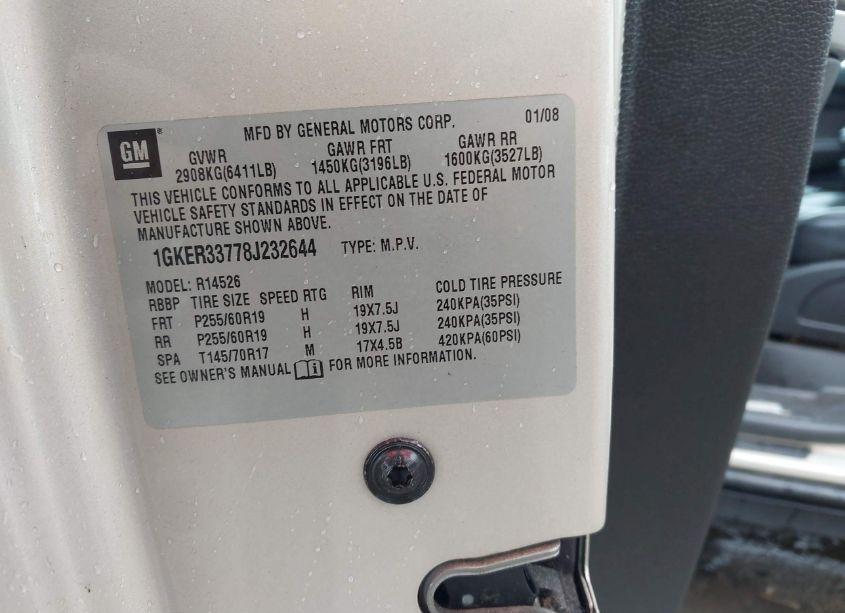 Photo 9 of 2008 Gmc Acadia SLT-2 (VIN 1GKER33778J232644)