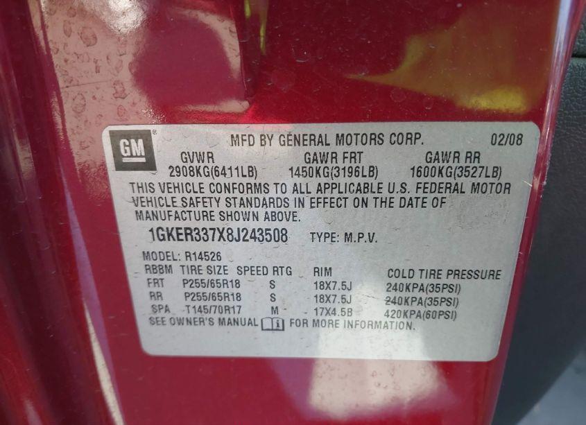 Photo 9 of 2008 Gmc Acadia SLT-2 (VIN 1GKER337X8J243508)