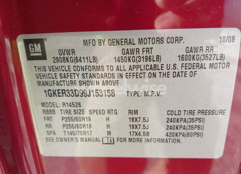 Photo 9 of 2009 Gmc Acadia SLT-2 (VIN 1GKER33D99J153158)