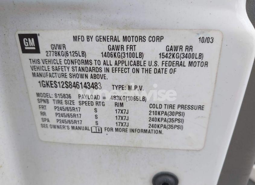 Photo 9 of 2004 Gmc Envoy XUV SLE (VIN 1GKES12S846143483)