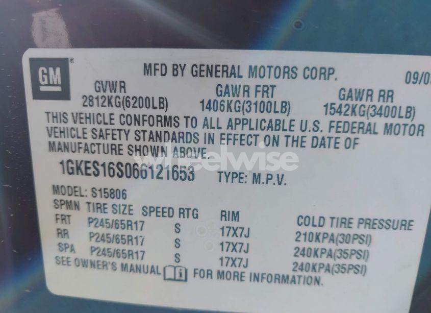 Photo 9 of 2006 Gmc Envoy XL SLT (VIN 1GKES16S066121653)