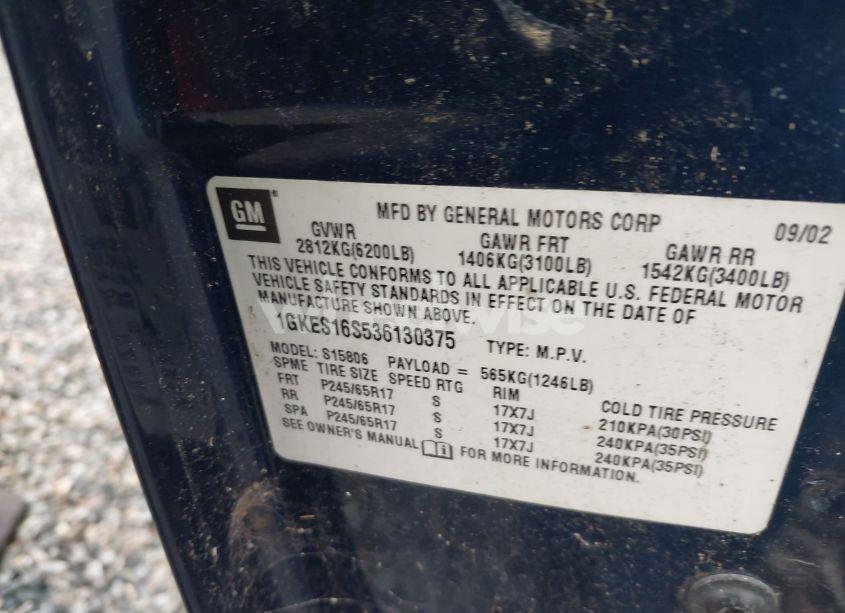 Photo 9 of 2003 Gmc Envoy XL SLT (VIN 1GKES16S536130375)