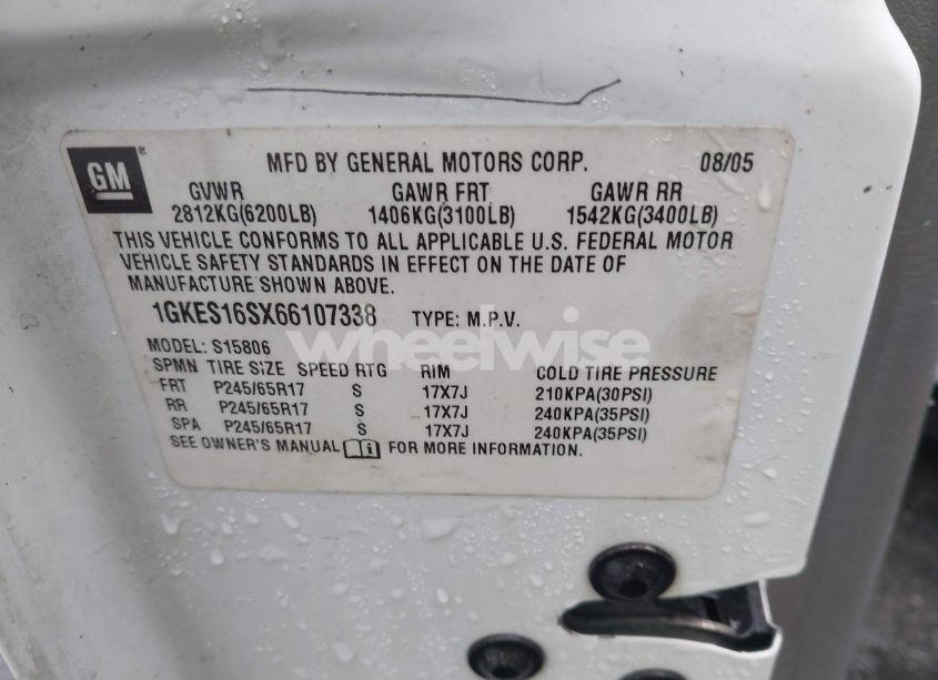 Photo 9 of 2006 Gmc Envoy XL SLE (VIN 1GKES16SX66107338)