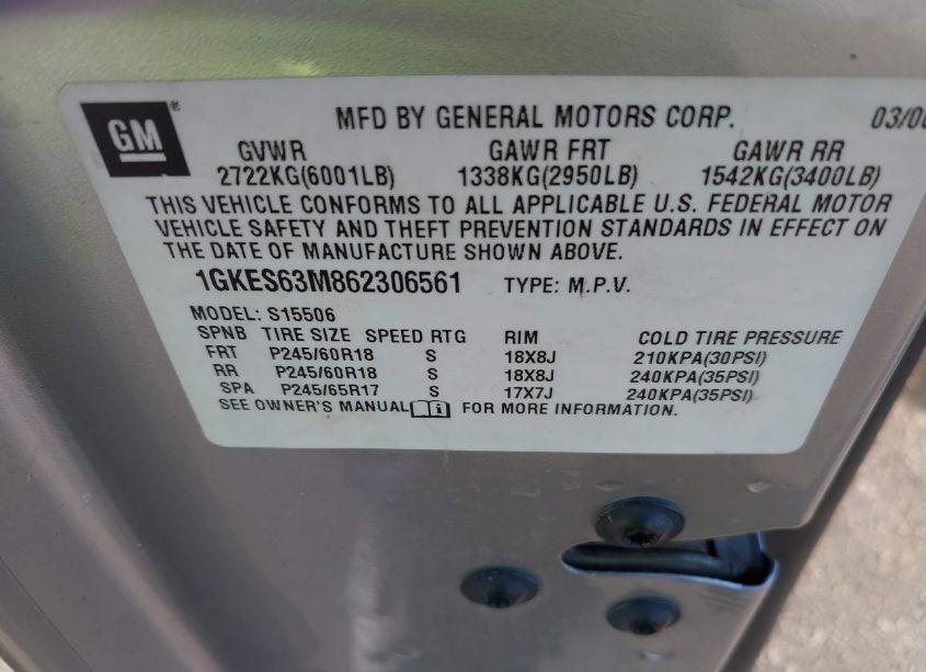 Photo 9 of 2006 Gmc Envoy DENALI (VIN 1GKES63M862306561)