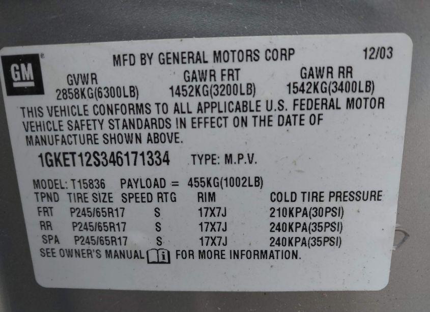 Photo 9 of 2004 Gmc Envoy XUV SLT (VIN 1GKET12S346171334)
