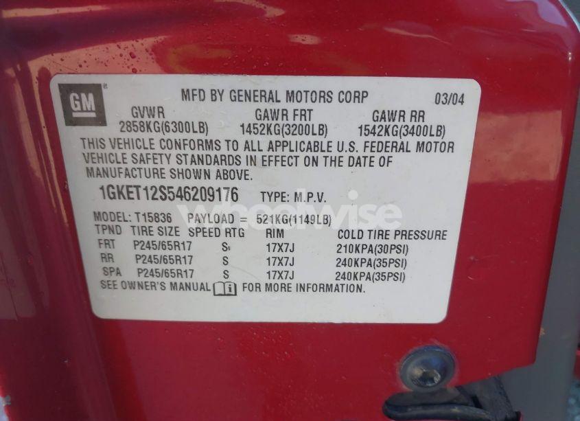 Photo 9 of 2004 Gmc Envoy XUV SLE (VIN 1GKET12S546209176)