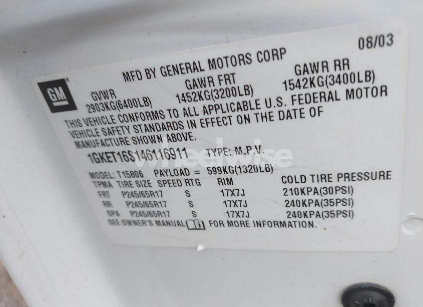 Photo 9 of 2004 Gmc Envoy XL SLT (VIN 1GKET16S146116911)