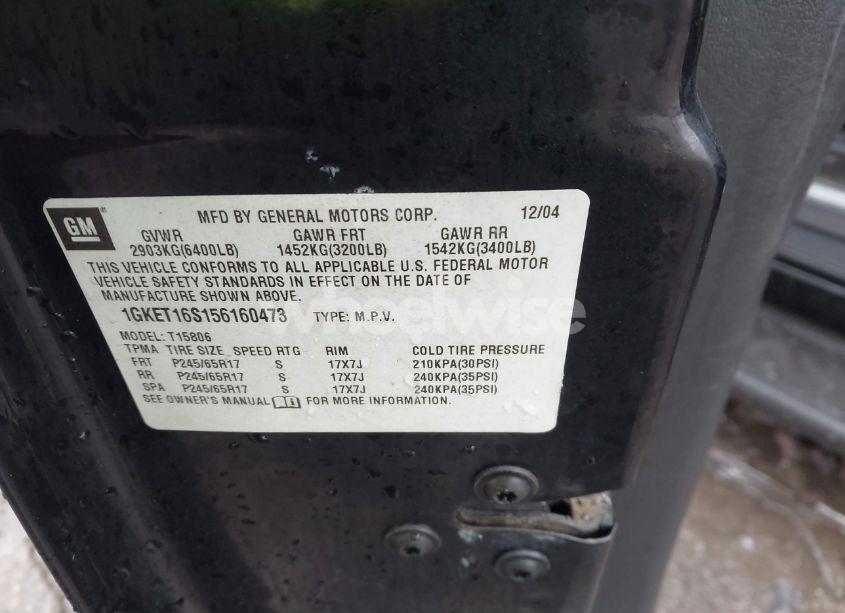 Photo 9 of 2005 Gmc Envoy XL SLT (VIN 1GKET16S156160473)