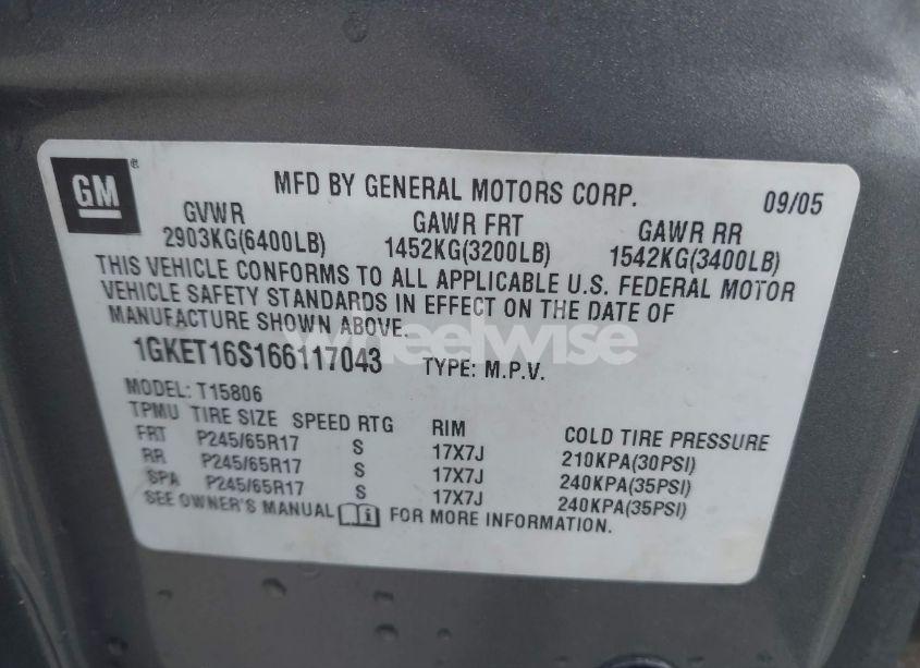 Photo 9 of 2006 Gmc Envoy XL SLT (VIN 1GKET16S166117043)