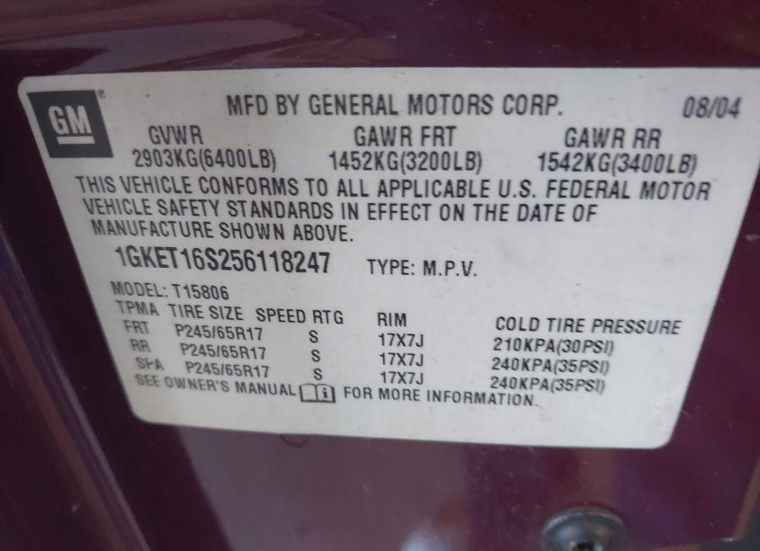 Photo 9 of 2005 Gmc Envoy XL SLE (VIN 1GKET16S256118247)