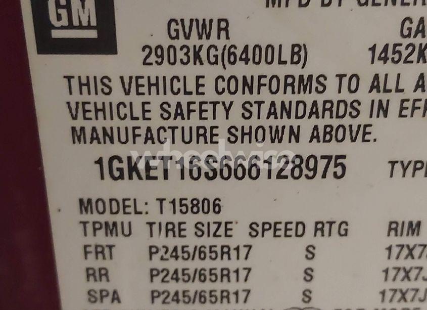 Photo 9 of 2006 Gmc Envoy XL SLT (VIN 1GKET16S666128975)