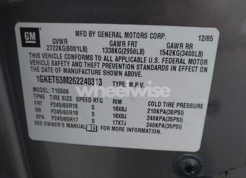 Photo 9 of 2006 Gmc Envoy DENALI (VIN 1GKET63M262240313)