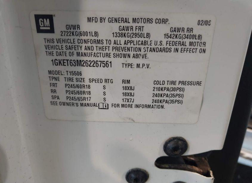 Photo 9 of 2006 Gmc Envoy DENALI (VIN 1GKET63M262267561)