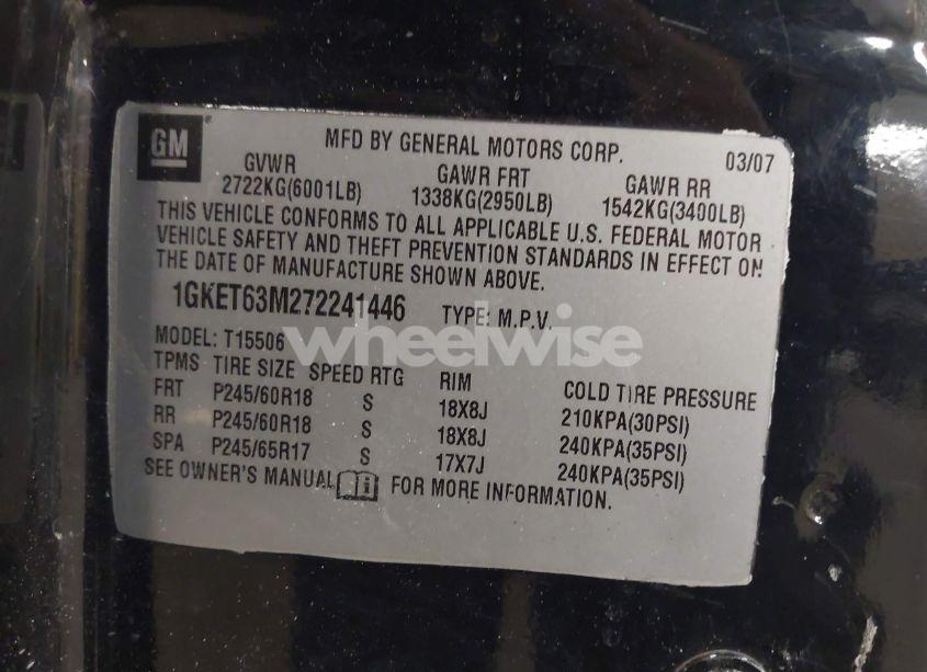 Photo 9 of 2007 Gmc Envoy DENALI (VIN 1GKET63M272241446)