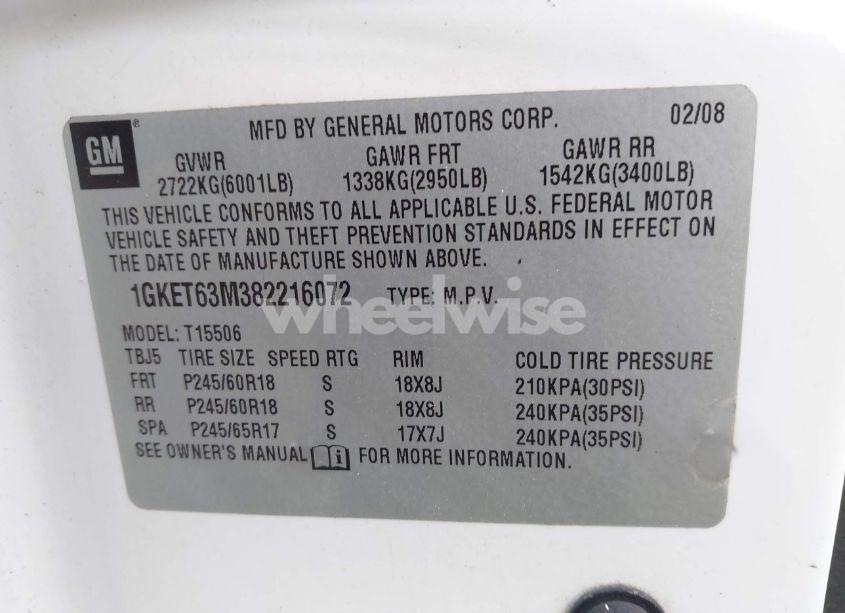 Photo 9 of 2008 Gmc Envoy DENALI (VIN 1GKET63M382216072)