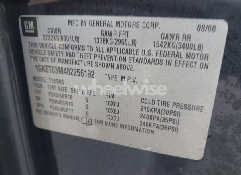 Photo 9 of 2008 Gmc Envoy DENALI (VIN 1GKET63M482256192)