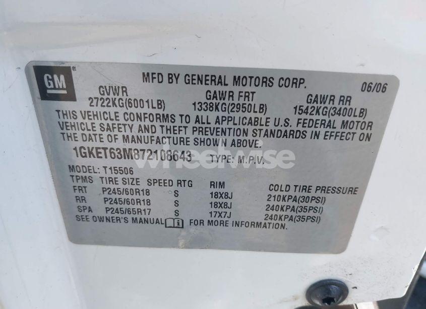 Photo 9 of 2007 Gmc Envoy DENALI (VIN 1GKET63M872108643)