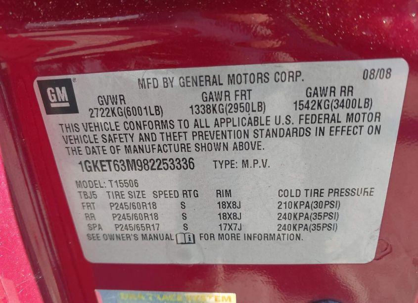 Photo 9 of 2008 Gmc Envoy DENALI (VIN 1GKET63M982253336)