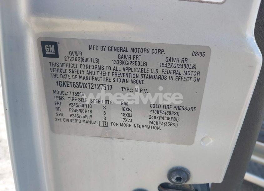 Photo 9 of 2007 Gmc Envoy DENALI (VIN 1GKET63MX72127517)