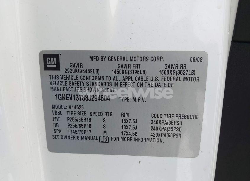 Photo 9 of 2008 Gmc Acadia SLE-1 (VIN 1GKEV13788J294604)