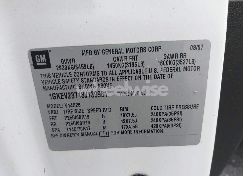 Photo 9 of 2008 Gmc Acadia SLT-1 (VIN 1GKEV23718J139981)