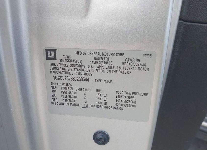 Photo 9 of 2008 Gmc Acadia SLT-1 (VIN 1GKEV23738J238544)