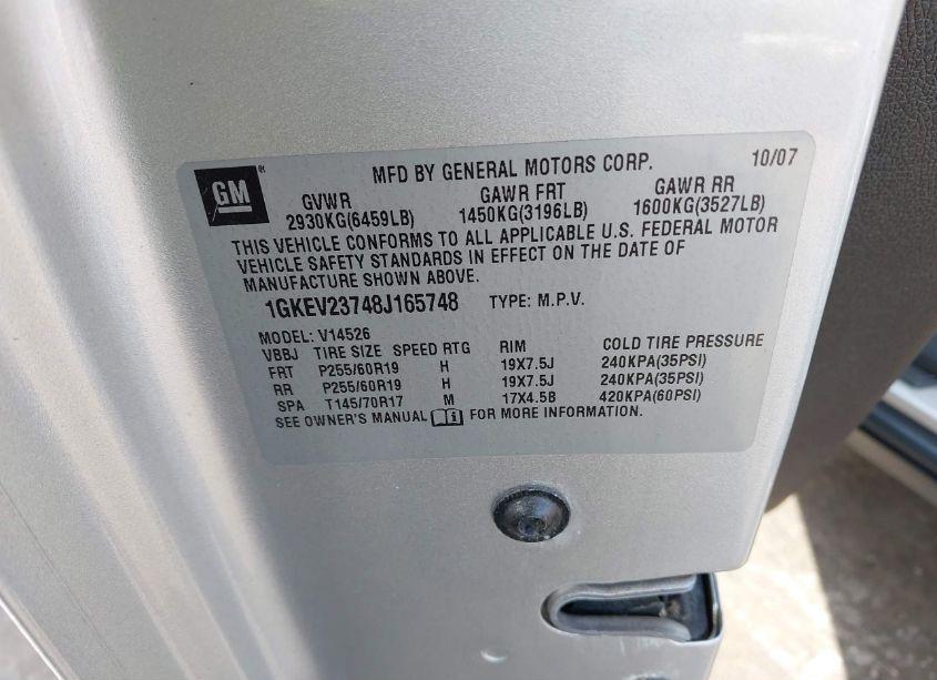 Photo 9 of 2008 Gmc Acadia SLT-1 (VIN 1GKEV23748J165748)