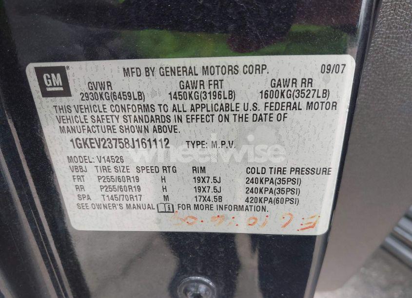 Photo 9 of 2008 Gmc Acadia SLT-1 (VIN 1GKEV23758J161112)