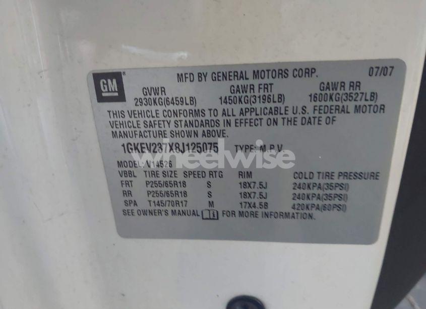 Photo 9 of 2008 Gmc Acadia SLT-1 (VIN 1GKEV237X8J125075)