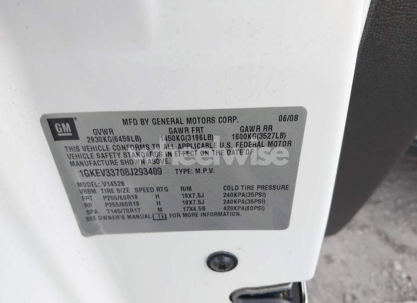 Photo 9 of 2008 Gmc Acadia SLT-2 (VIN 1GKEV33708J293409)