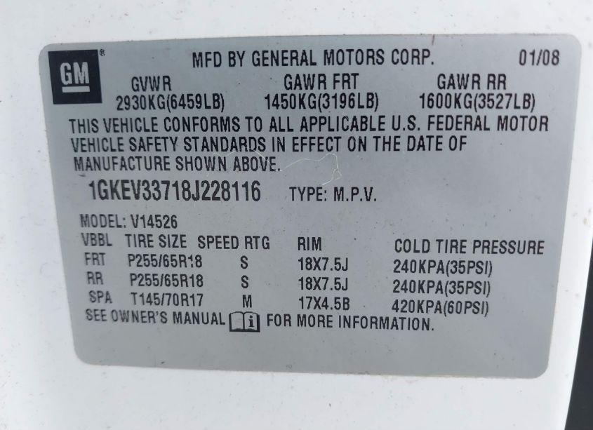 Photo 9 of 2008 Gmc Acadia SLT-2 (VIN 1GKEV33718J228116)