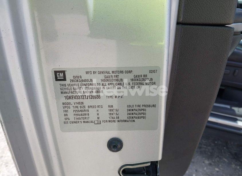 Photo 9 of 2007 Gmc Acadia SLT-1 (VIN 1GKEV33727J126936)