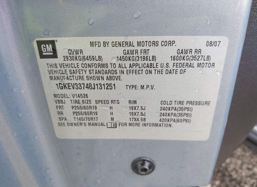 Photo 9 of 2008 Gmc Acadia SLT-2 (VIN 1GKEV33748J131251)