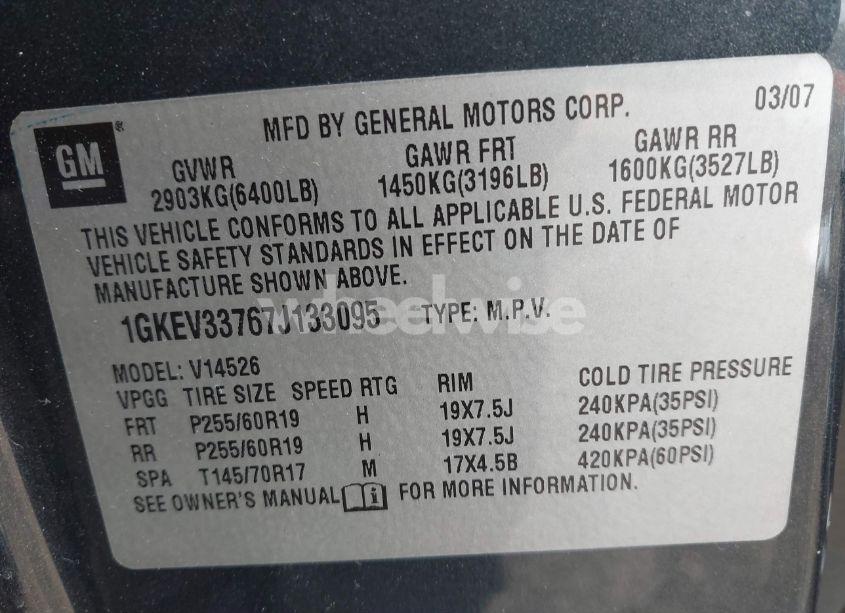 Photo 9 of 2007 Gmc Acadia SLT-1 (VIN 1GKEV33767J133095)