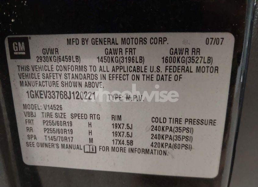 Photo 9 of 2008 Gmc Acadia SLT-2 (VIN 1GKEV33768J120221)