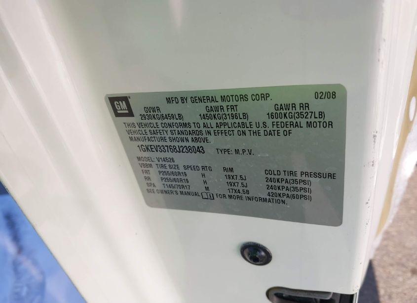 Photo 9 of 2008 Gmc Acadia SLT-2 (VIN 1GKEV33768J238043)