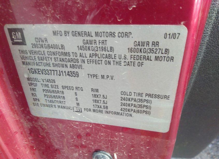 Photo 9 of 2007 Gmc Acadia SLT-1 (VIN 1GKEV33777J114359)