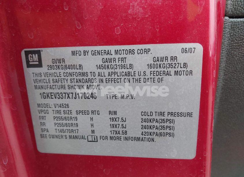 Photo 9 of 2007 Gmc Acadia SLT-1 (VIN 1GKEV337X7J170246)
