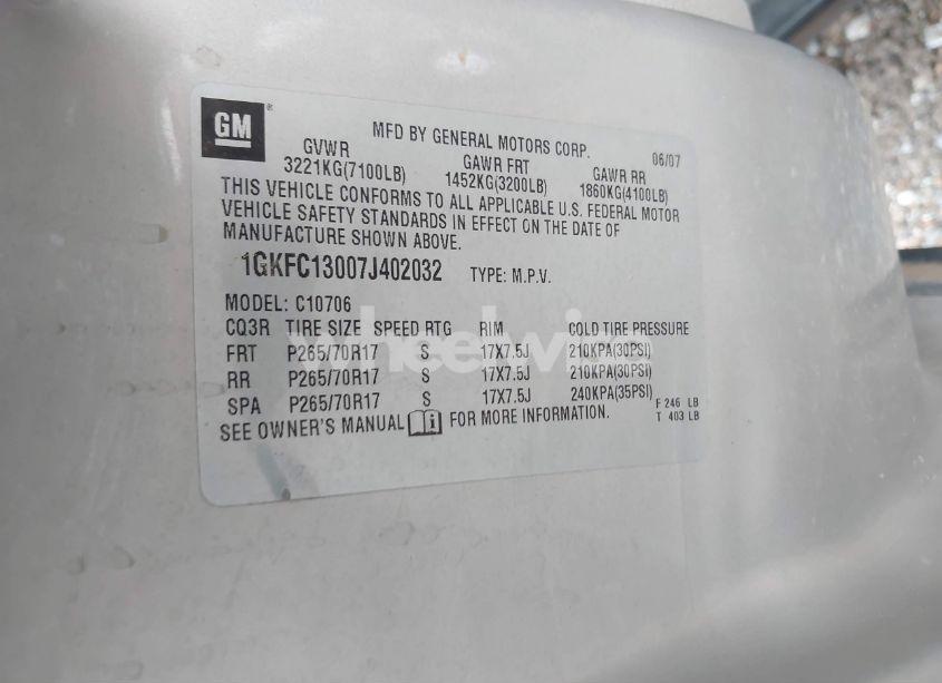 Photo 9 of 2007 Gmc Yukon SLT (VIN 1GKFC13007J402032)