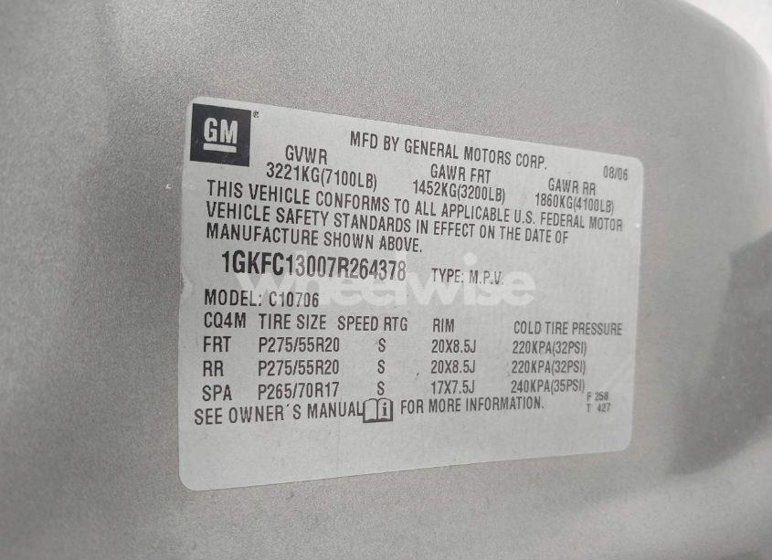 Photo 9 of 2007 Gmc Yukon SLT (VIN 1GKFC13007R264378)