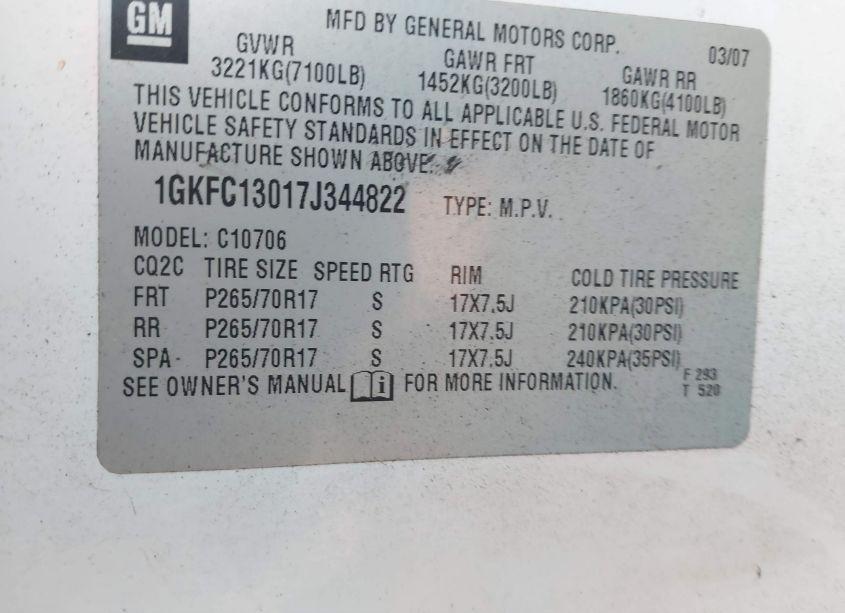 Photo 9 of 2007 Gmc Yukon SLT (VIN 1GKFC13017J344822)