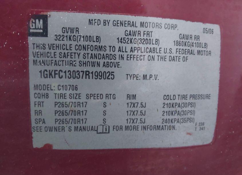 Photo 9 of 2007 Gmc Yukon SLE (VIN 1GKFC13037R199025)