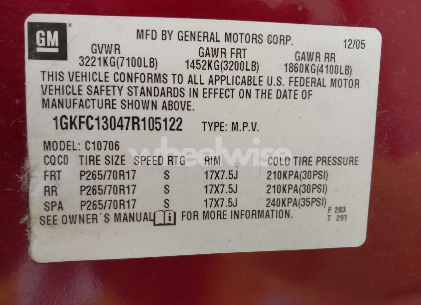Photo 9 of 2007 Gmc Yukon SLE (VIN 1GKFC13047R105122)