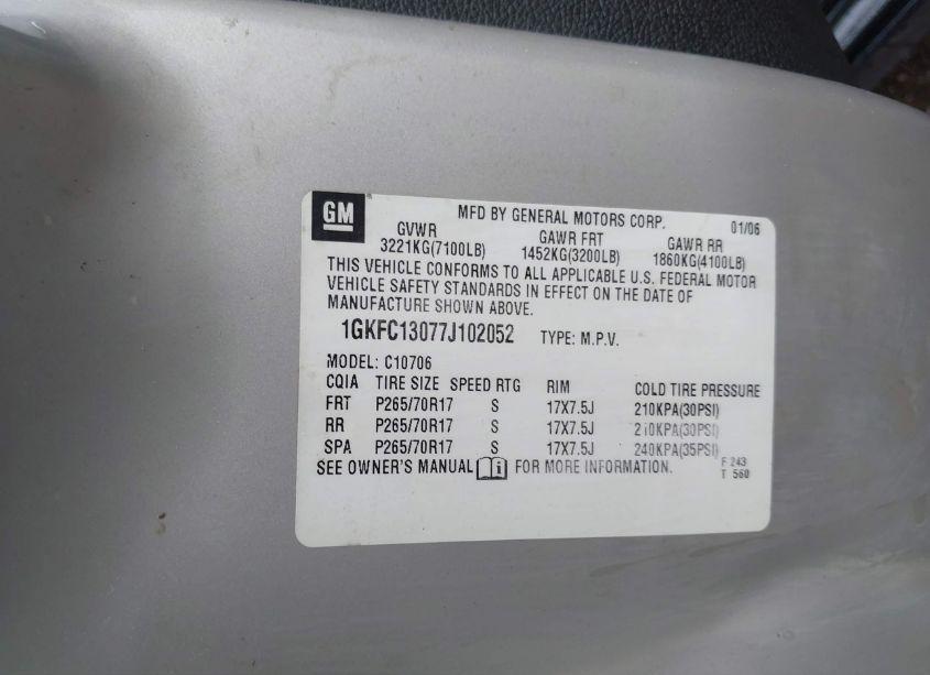 Photo 9 of 2007 Gmc Yukon SLT (VIN 1GKFC13077J102052)